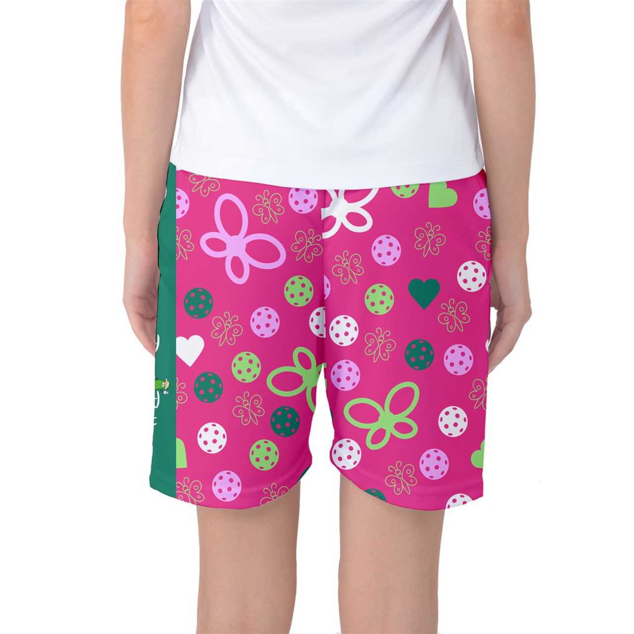 Penny - Pink/Green - Women's Long Pickleball Athletic Shorts by Dizzy Pickle