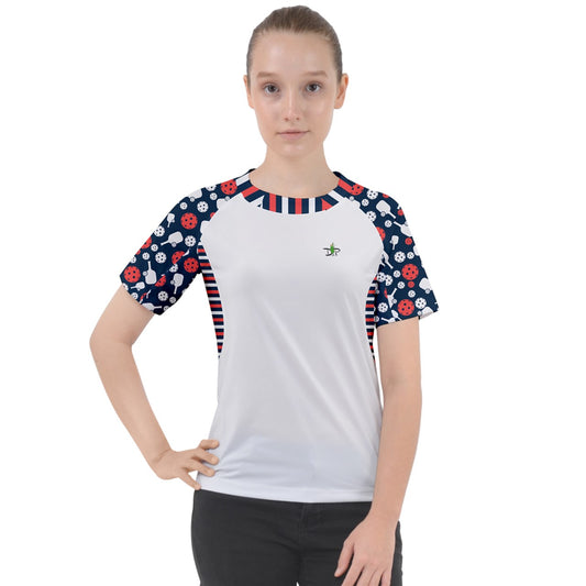 Van - Paddles and Balls - White - Women's Pickleball Sports Raglan Tee by Dizzy Pickle