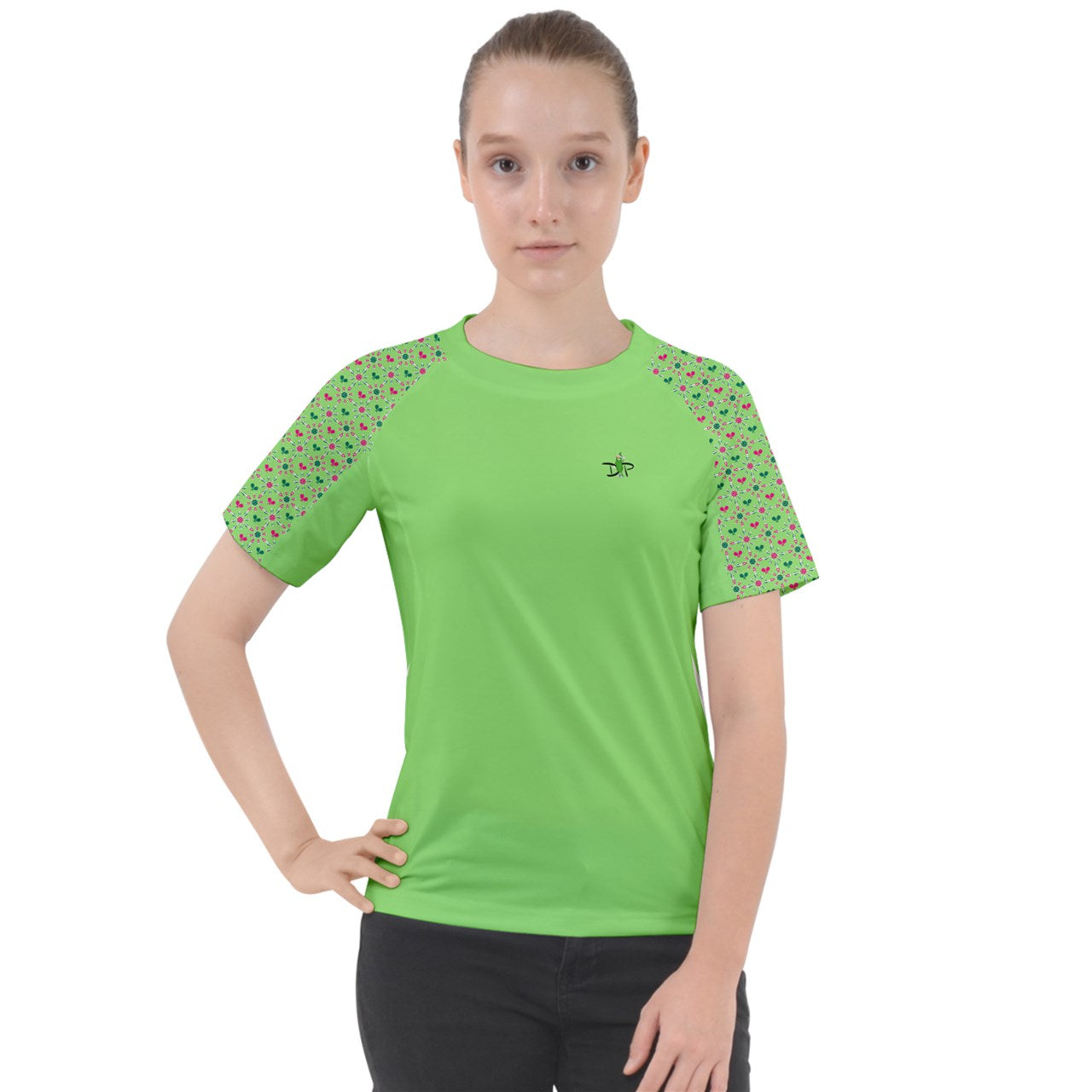 Penny - Pink/Green - Mini Paddles - Women's Pickleball Sports Raglan Tee by Dizzy Pickle