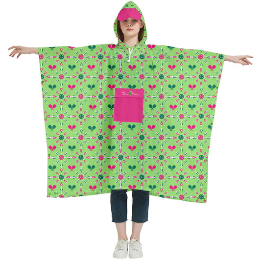 Dizzy Pickle Penny Mini Paddles Women's Pickleball Hooded Rain Poncho Pink Green