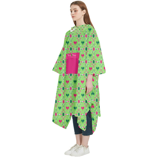 Dizzy Pickle Penny Mini Paddles Women's Pickleball Hooded Rain Poncho Pink Green