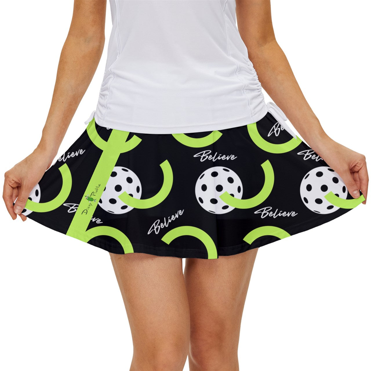 Dizzy Pickle Believe Black Women's Pickleball 15" Court Skorts with Inner Shorts