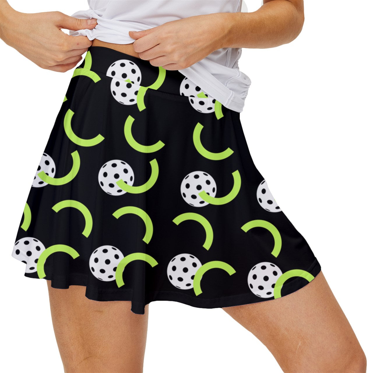 Dizzy Pickle Believe Black Green Women's Pickleball 15" Court Skorts with Inner Shorts