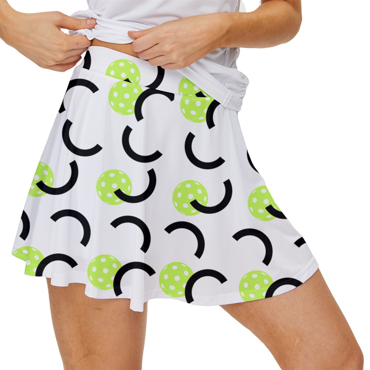 Dizzy Pickle Believe White Green Women's Pickleball 15" Court Skorts with Inner Shorts