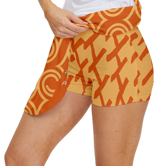 Dizzy Pickle Esther Waves Orange Women's Pickleball 15" Court Skorts with Inner Shorts