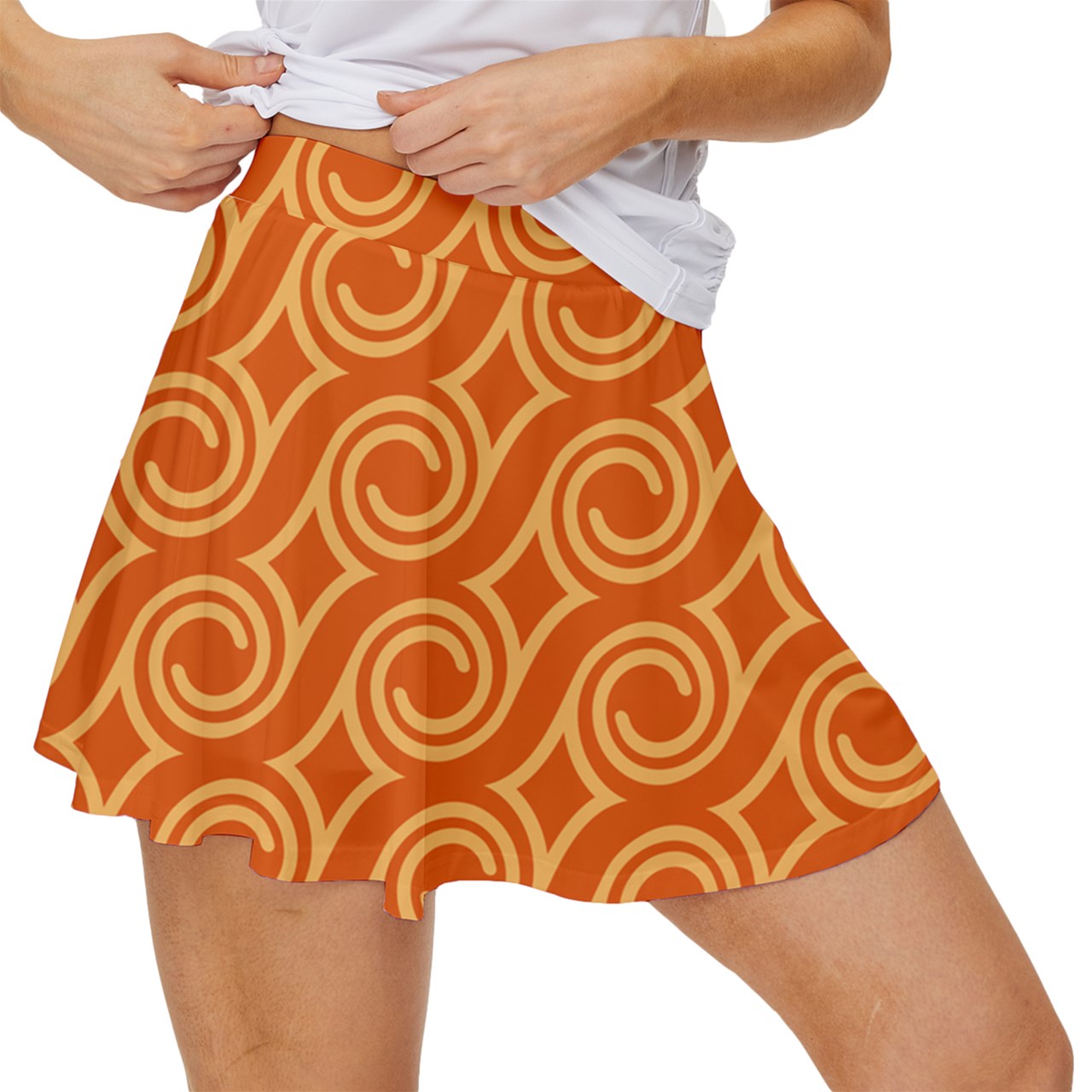 Dizzy Pickle Esther Waves Orange Women's Pickleball 15" Court Skorts with Inner Shorts