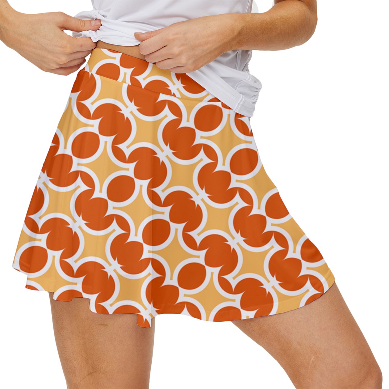 Dizzy Pickle Esther Stars Orange Women's Pickleball 15" Court Skorts with Inner Shorts