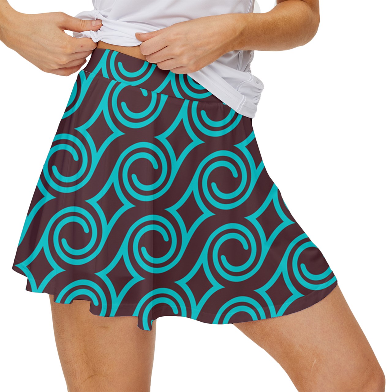 Dizzy Pickle Esther Waves Brown Women's Pickleball 15" Court Skorts with Inner Shorts