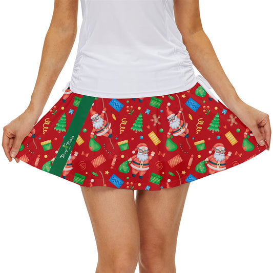 Dizzy Pickle Christmas Santa's Party Red Women's Pickleball 15" Court Skorts with Inner Shorts