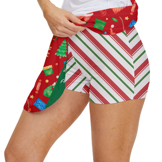 Dizzy Pickle Christmas Santa's Party Red Women's Pickleball 15" Court Skorts with Inner Shorts