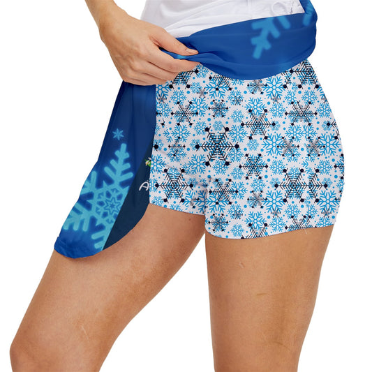 Dizzy Pickle Christmas Blue Snowflakes Women's Pickleball 15" Court Skorts with Inner Shorts