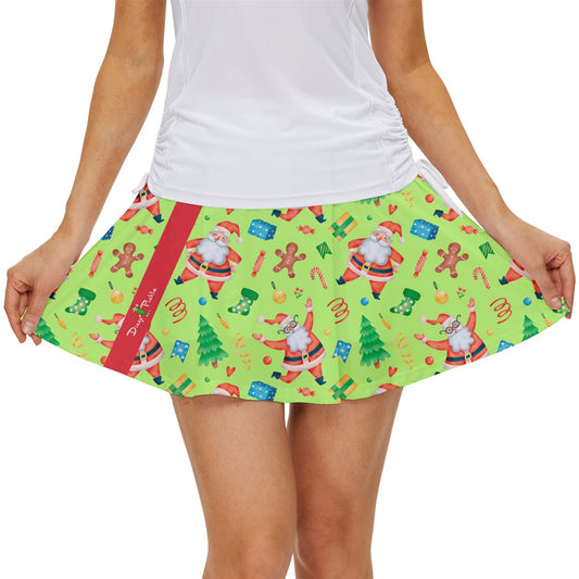 Dizzy Pickle Christmas Santa's Party Green Women's Pickleball 15" Court Skorts with Inner Shorts