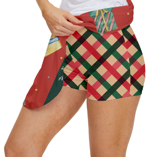 Dizzy Pickle Christmas All Wrapped Up Women's Pickleball 15" Court Skorts with Inner Shorts