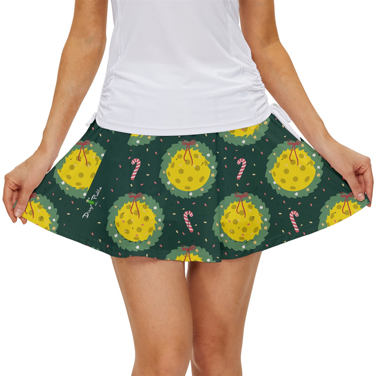 Dizzy Pickle Christmas Deck the Halls with Pickleballs Women's Pickleball 15" Court Skorts with Inner Shorts