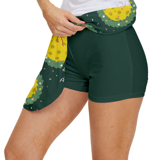 Dizzy Pickle Christmas Deck the Halls with Pickleballs Women's Pickleball 15" Court Skorts with Inner Shorts