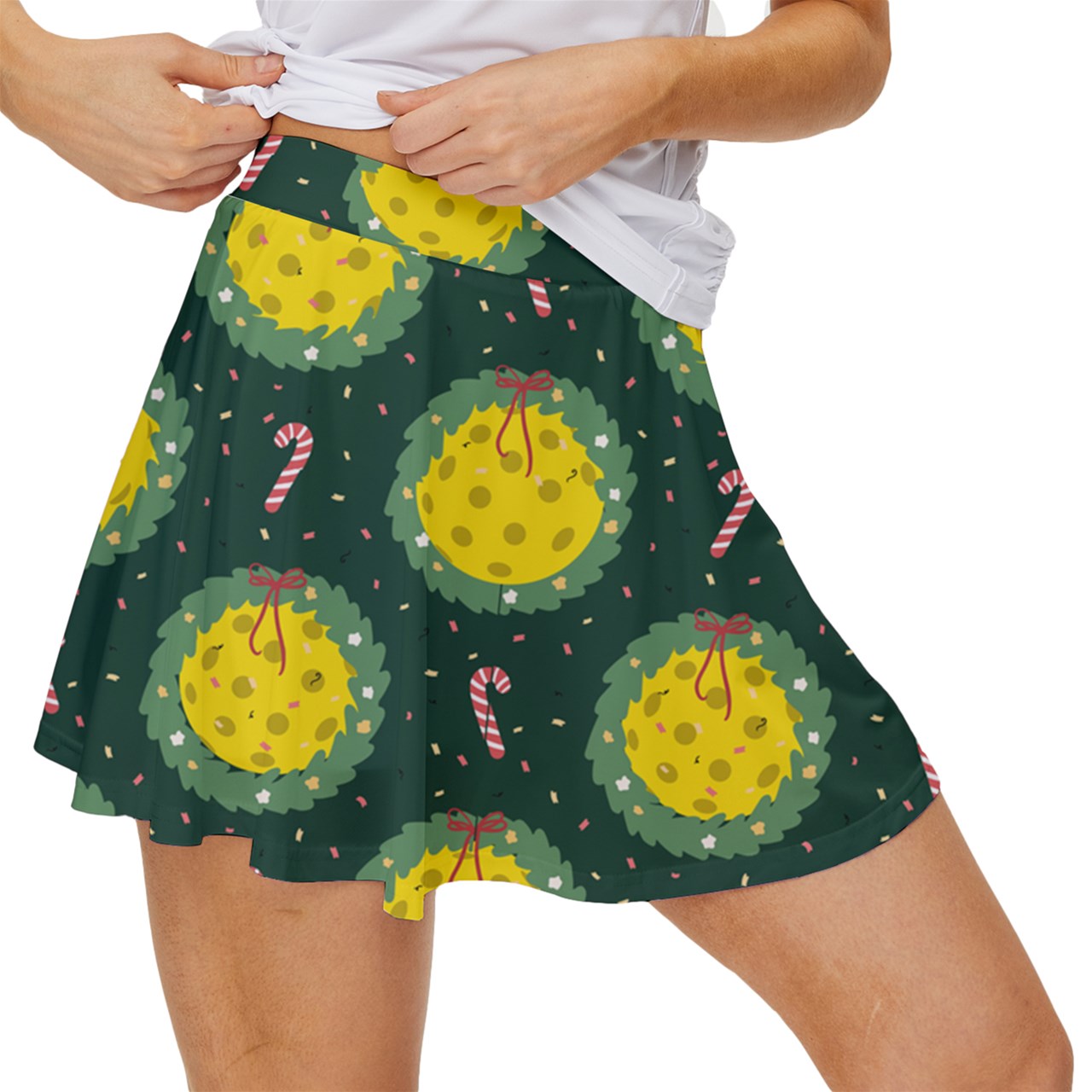 Dizzy Pickle Christmas Deck the Halls with Pickleballs Women's Pickleball 15" Court Skorts with Inner Shorts