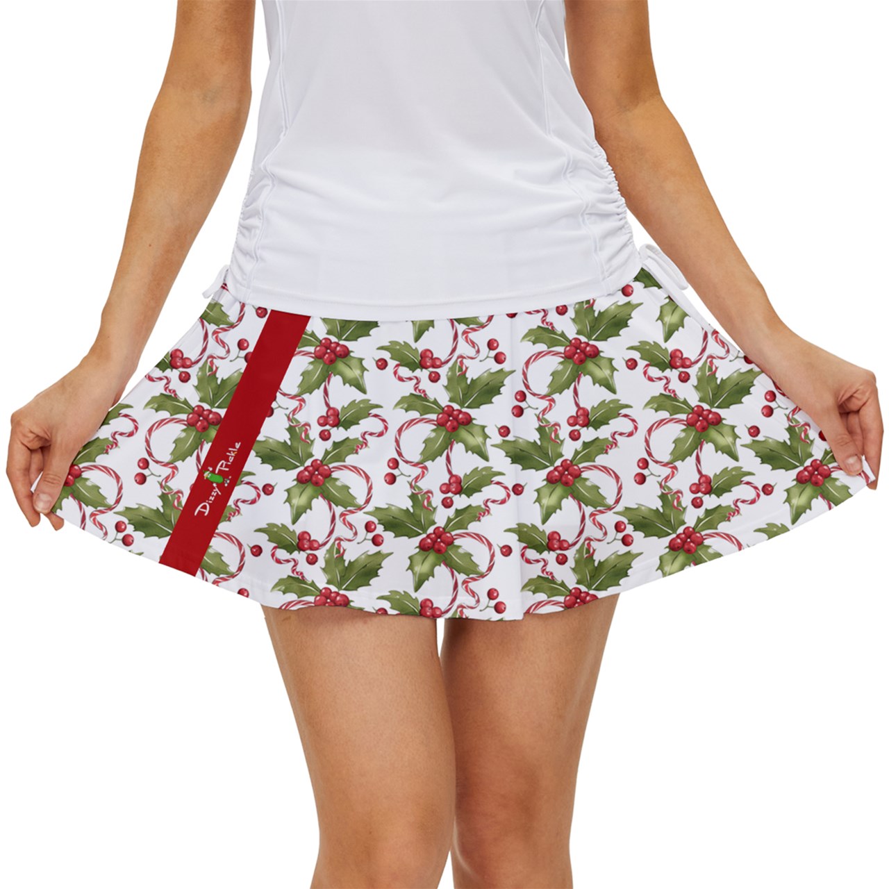 Dizzy Pickle Christmas Holly Women's Pickleball 15" Court Skorts with Inner Shorts