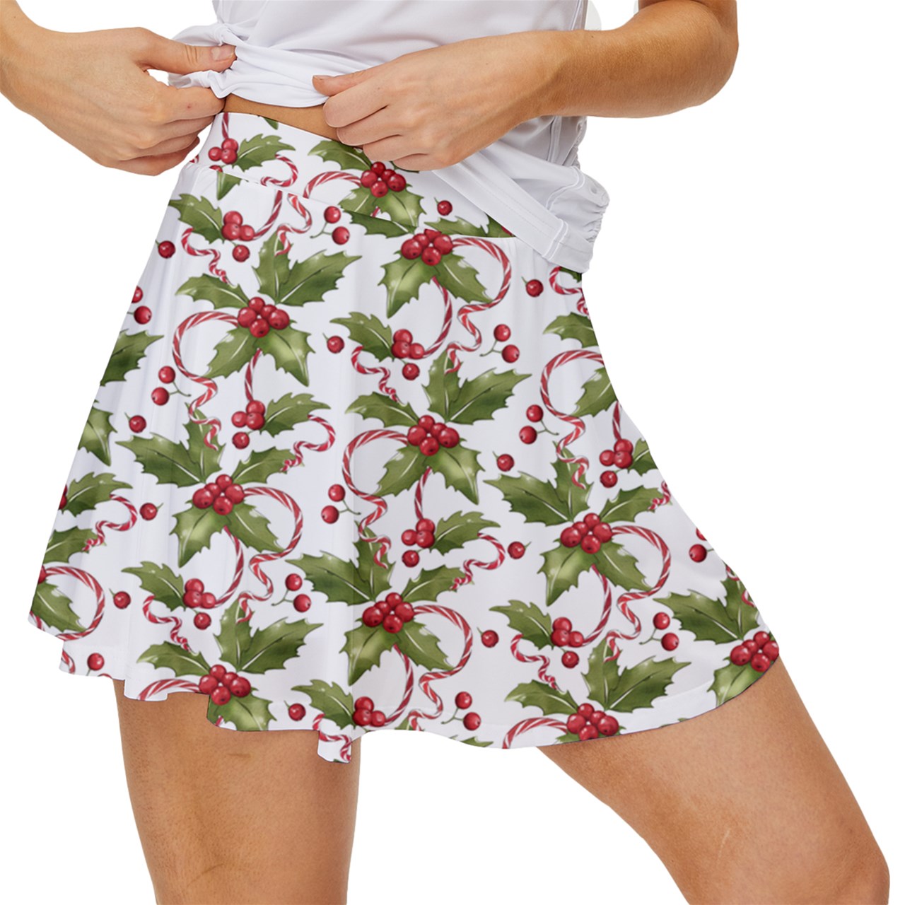 Dizzy Pickle Christmas Holly Women's Pickleball 15" Court Skorts with Inner Shorts