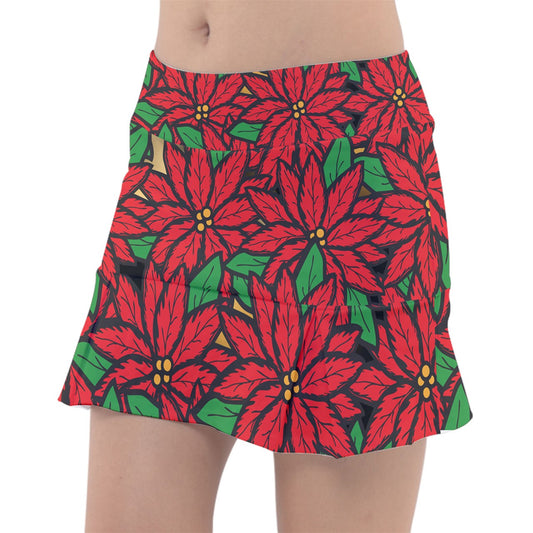 Dizzy Pickle Christmas Poinsetta in Bloom Women's Pickleball Classic 15" Pickleball Skort with Inner Shorts