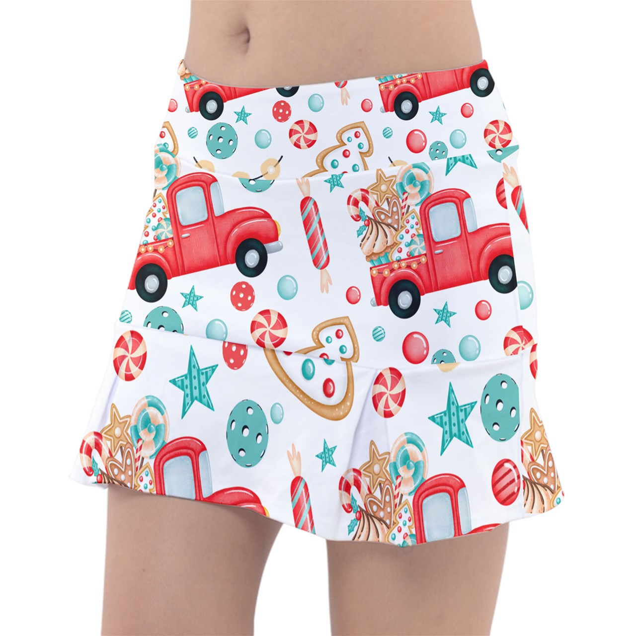 Dizzy Pickle Christmas Red Truck Women's Pickleball Classic 15" Pickleball Skort with Inner Shorts