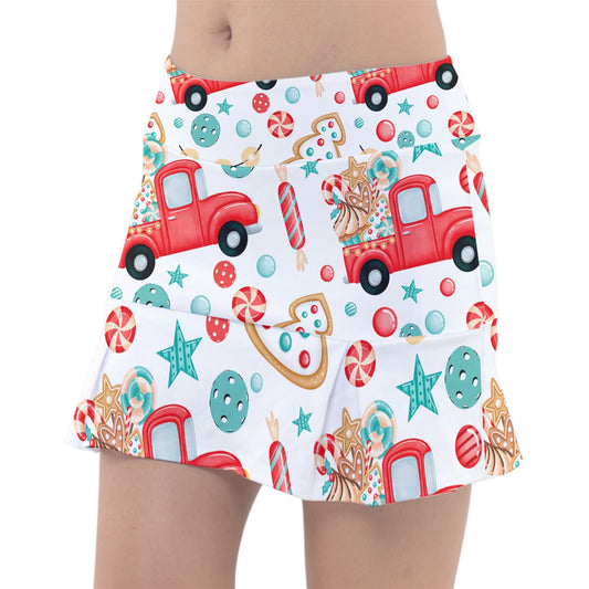 Dizzy Pickle Christmas Red Truck Women's Pickleball Classic 15" Pickleball Skort with Inner Shorts