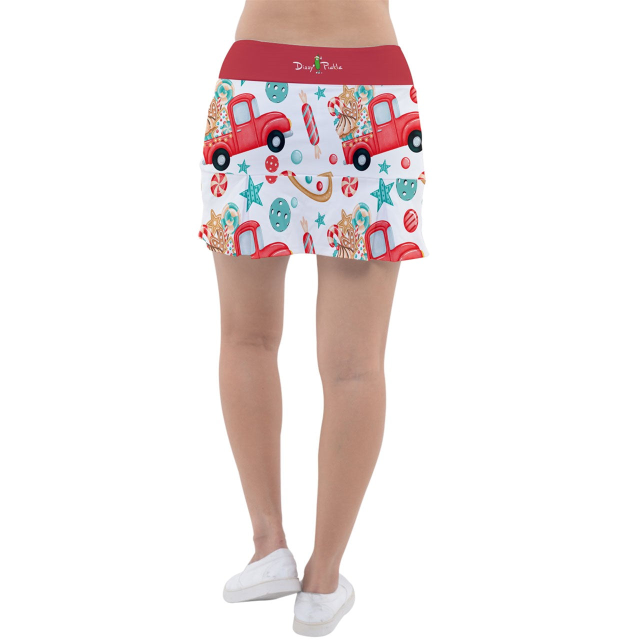 Dizzy Pickle Christmas Red Truck Women's Pickleball Classic 15" Pickleball Skort with Inner Shorts