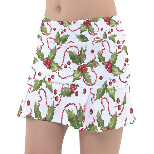 Dizzy Pickle Christmas Holly and Ribbon Women's Pickleball Classic 15" Pickleball Skort with Inner Shorts