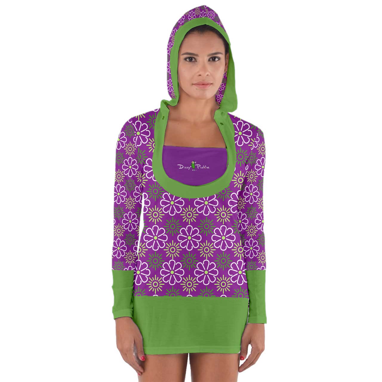 Dizzy Pickle April Purple Women's Pickleball Long Sleeve Hooded T-Shirt with Cuffs