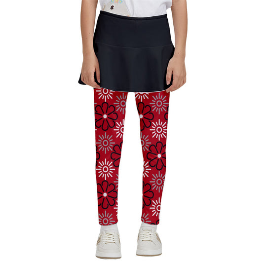 Dizzy Pickle April Red Solid Girl's Pickleball Skirted Leggings