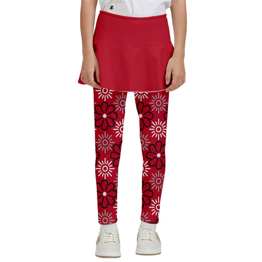 Dizzy Pickle April Red Solid R Girl's Pickleball Skirted Leggings