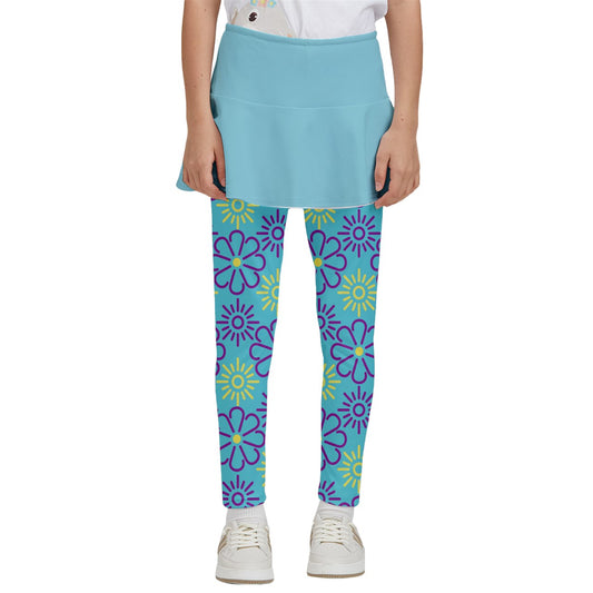 Dizzy Pickle April Teal Solid Girl's Pickleball Skirted Leggings