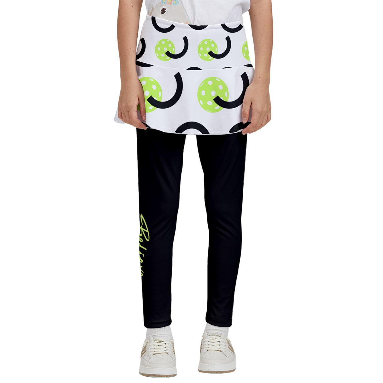 Dizzy Pickle Believe White Girl's Pickleball Skirted Leggings