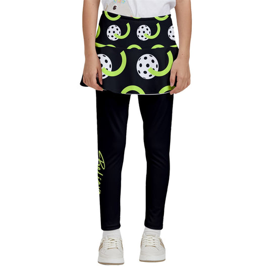 Dizzy Pickle Believe Black Girl's Pickleball Skirted Leggings