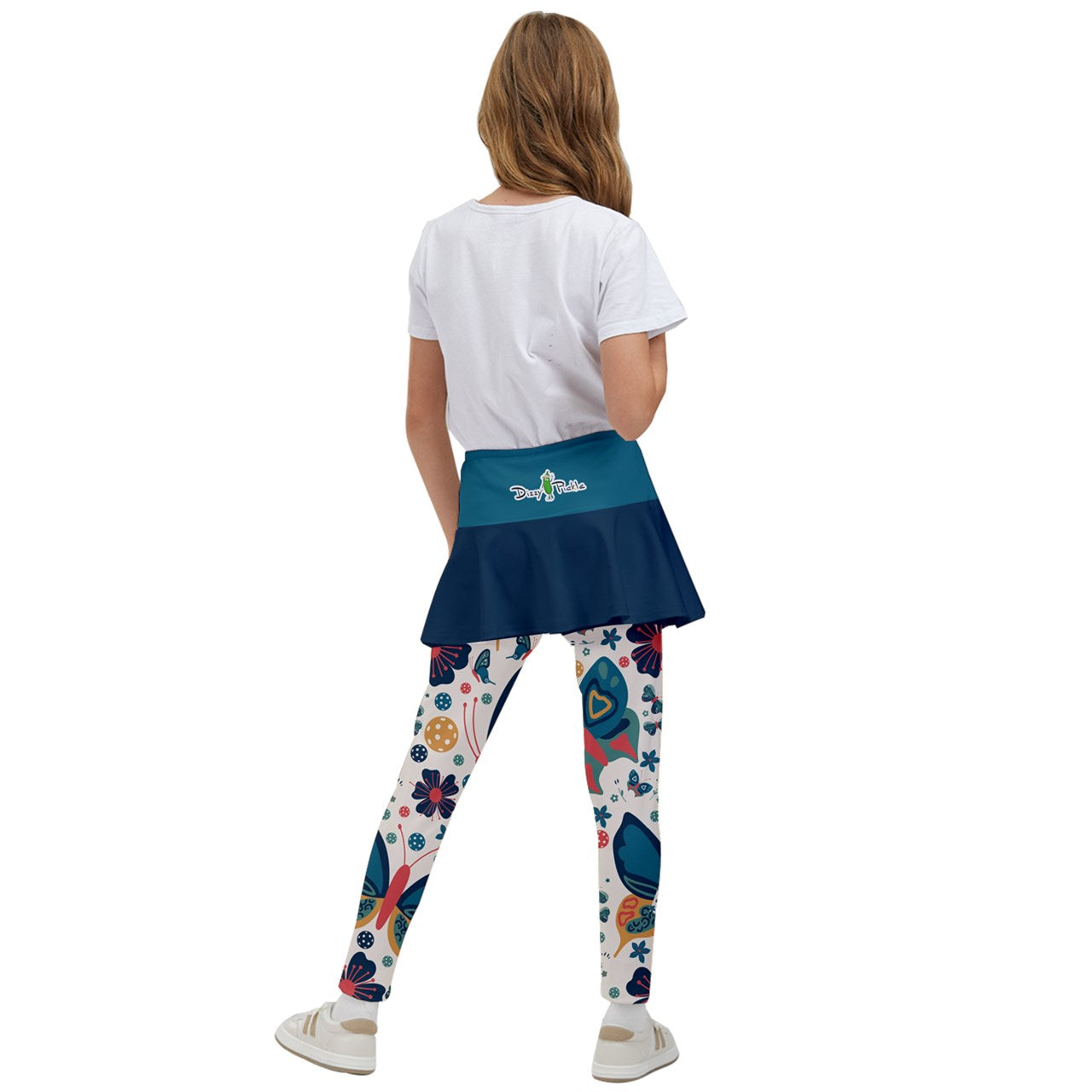 Dizzy Pickle Penny Blues Solid Butterflies Girl's Pickleball Skirted Leggings