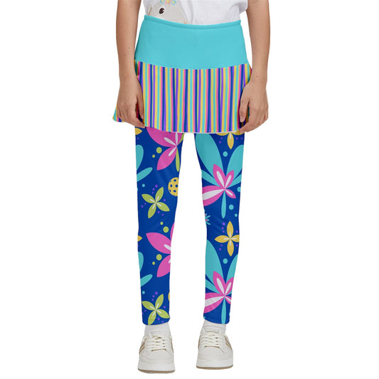 Dizzy Pickle Donna Blue Stripes Girl's Pickleball Skirted Leggings