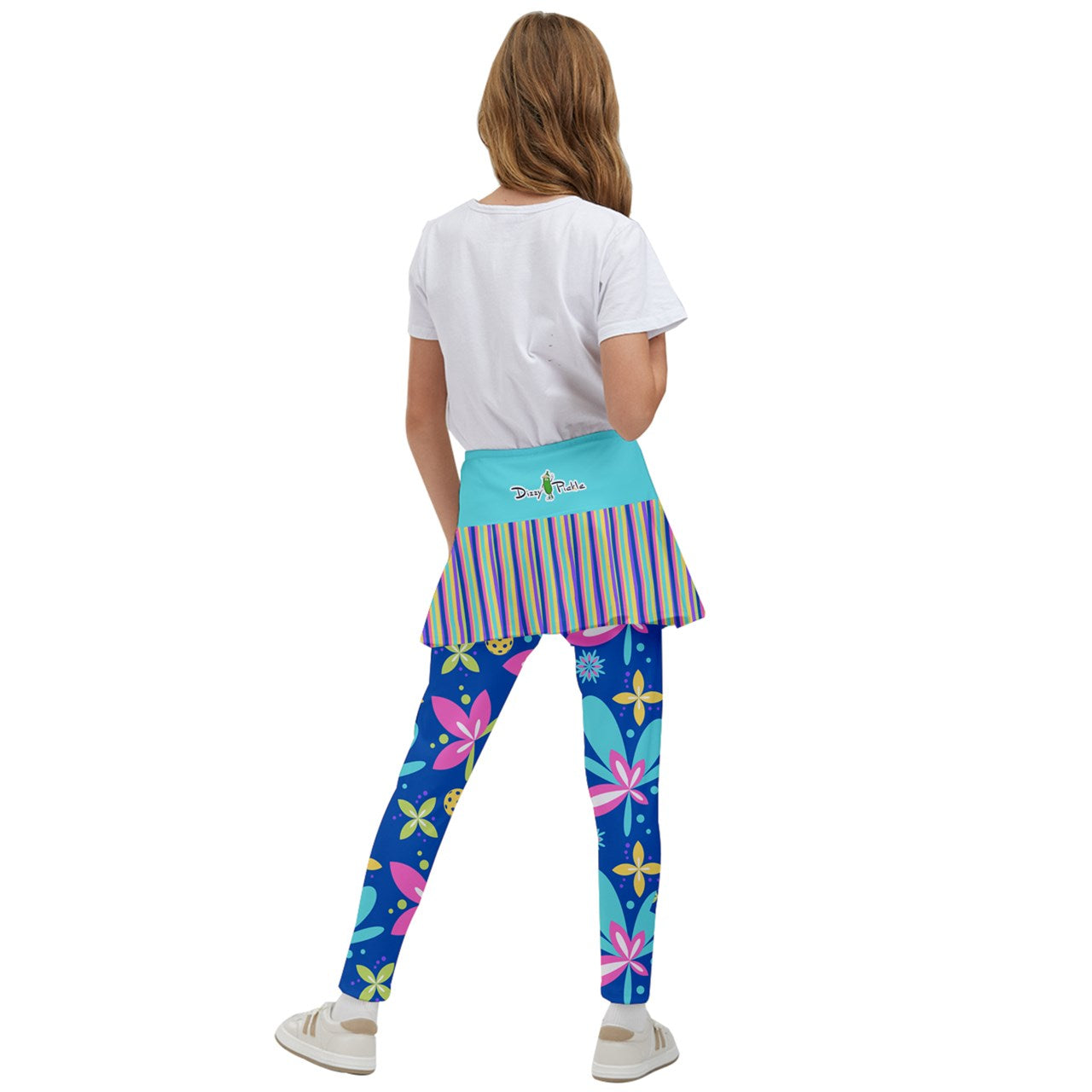 Dizzy Pickle Donna Blue Stripes Girl's Pickleball Skirted Leggings