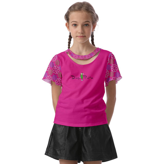 Dizzy Pickle April Pink Girl's Pickleball Athletic Front-Cut Tee