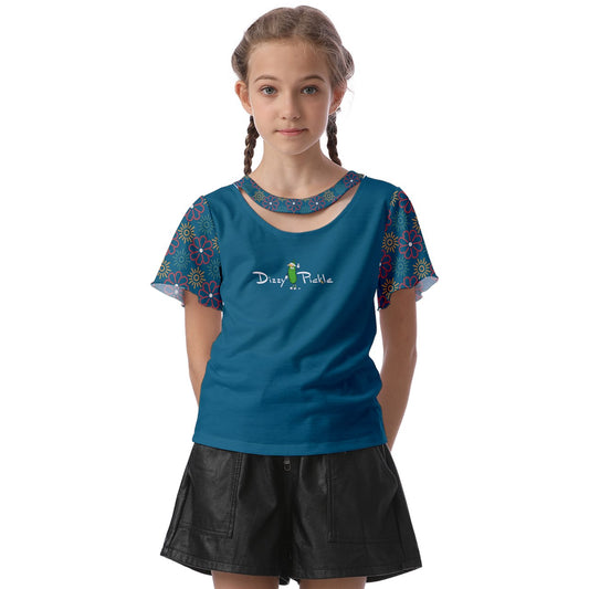 Dizzy Pickle April Dark Turquoise Girl's Pickleball Athletic Front-Cut Tee