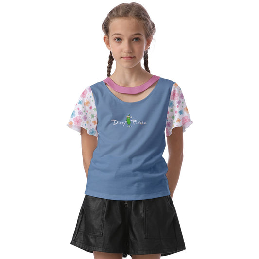 Dizzy Pickle Grace Blue_Pink Girl's Pickleball Athletic Front-Cut Tee