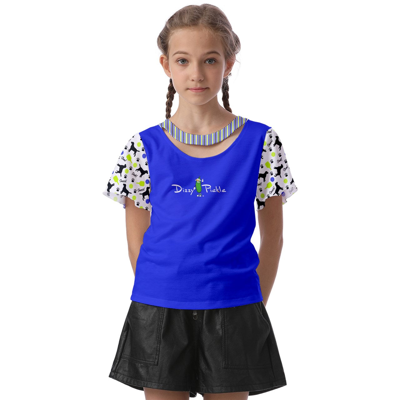 Dizzy Pickle Connie Blue Girl's Pickleball Athletic Front-Cut Tee