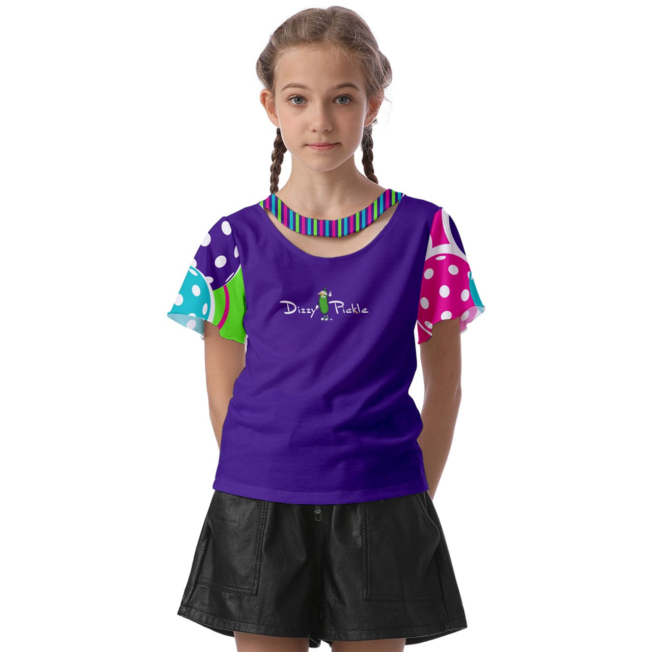 Dizzy Pickle Diana Purple Girl's Pickleball Athletic Front-Cut Tee