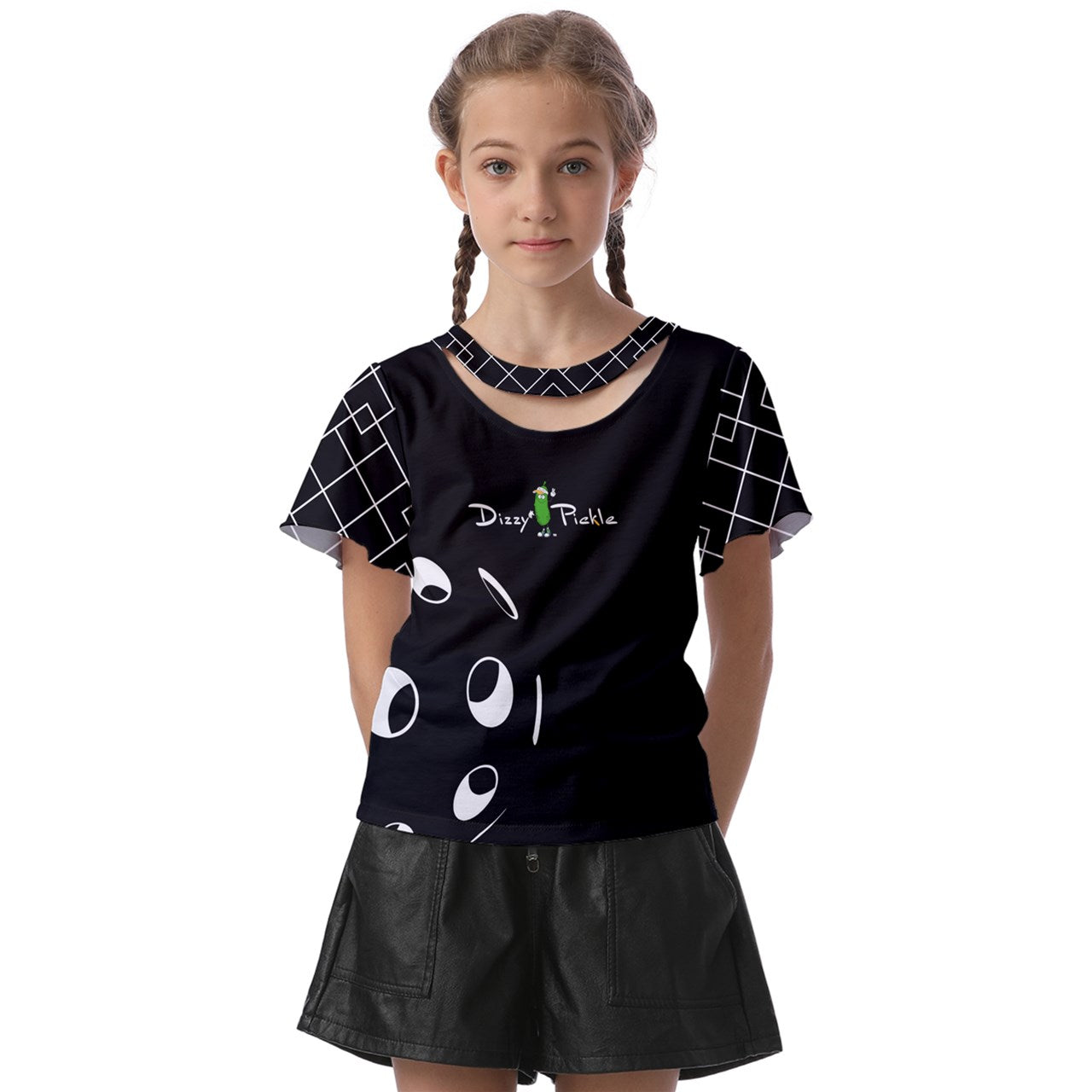 Dizzy Pickle Lisa BW Girl's Pickleball Athletic Front-Cut Tee