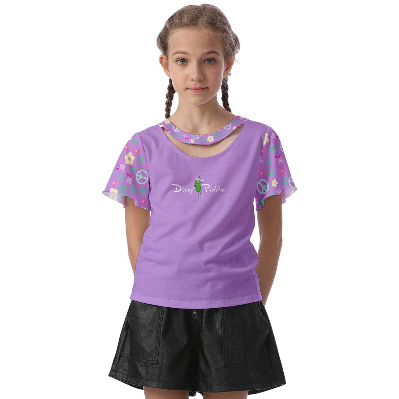 Dizzy Pickle Hope Lavender Girl's Pickleball Athletic Front-Cut Tee