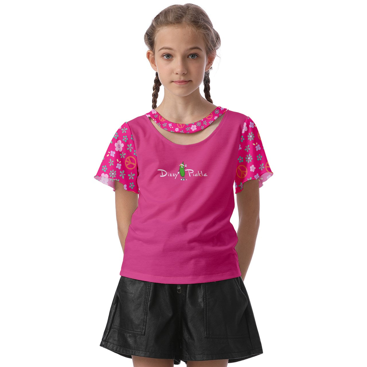 Dizzy Pickle Hope Rose Girl's Pickleball Athletic Front-Cut Tee