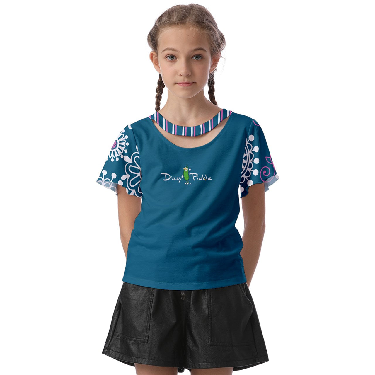 Dizzy Pickle Coming Up Daisies TP Girl's Pickleball Athletic Front-Cut Tee