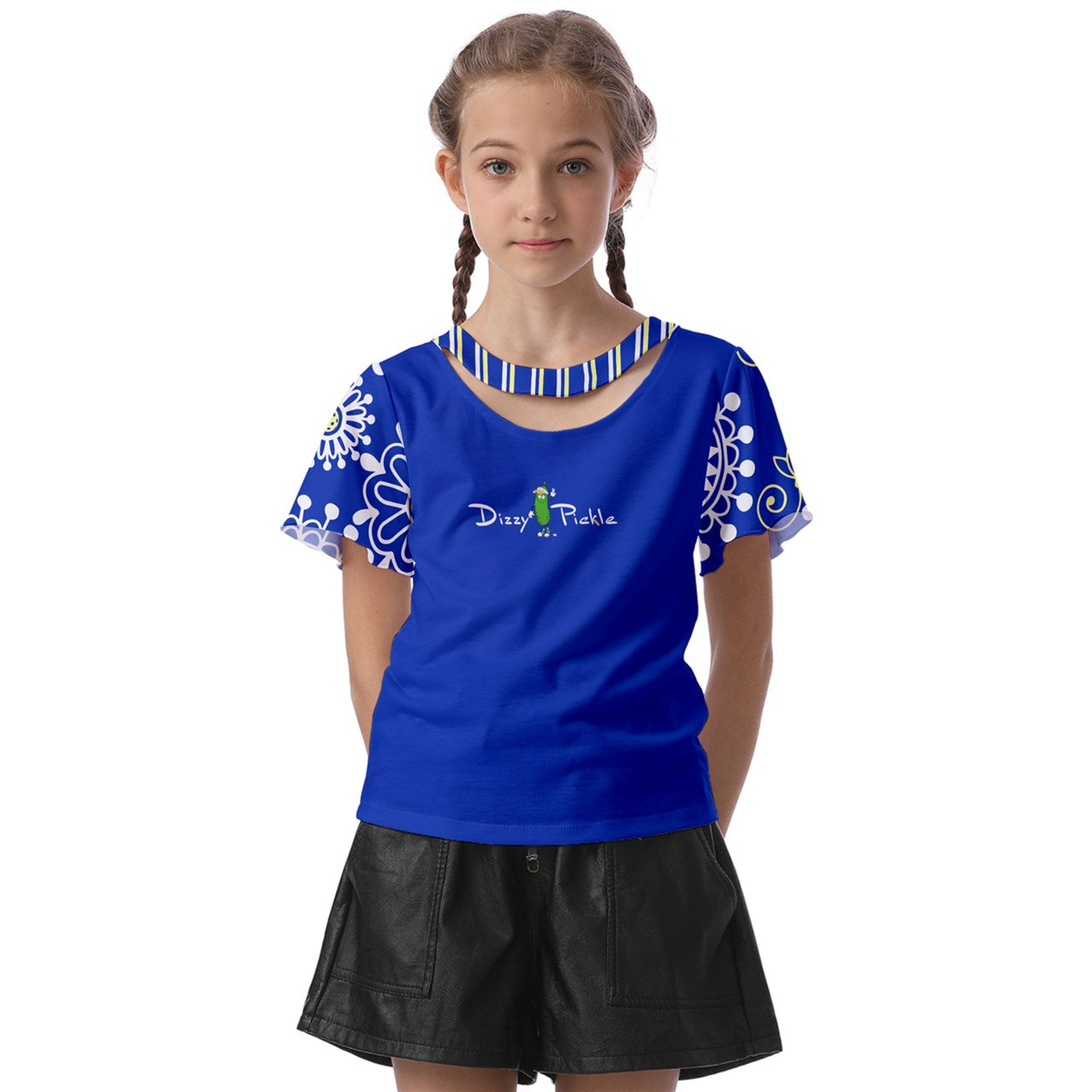 Dizzy Pickle Coming Up Daisies BY Girl's Pickleball Athletic Front-Cut Tee