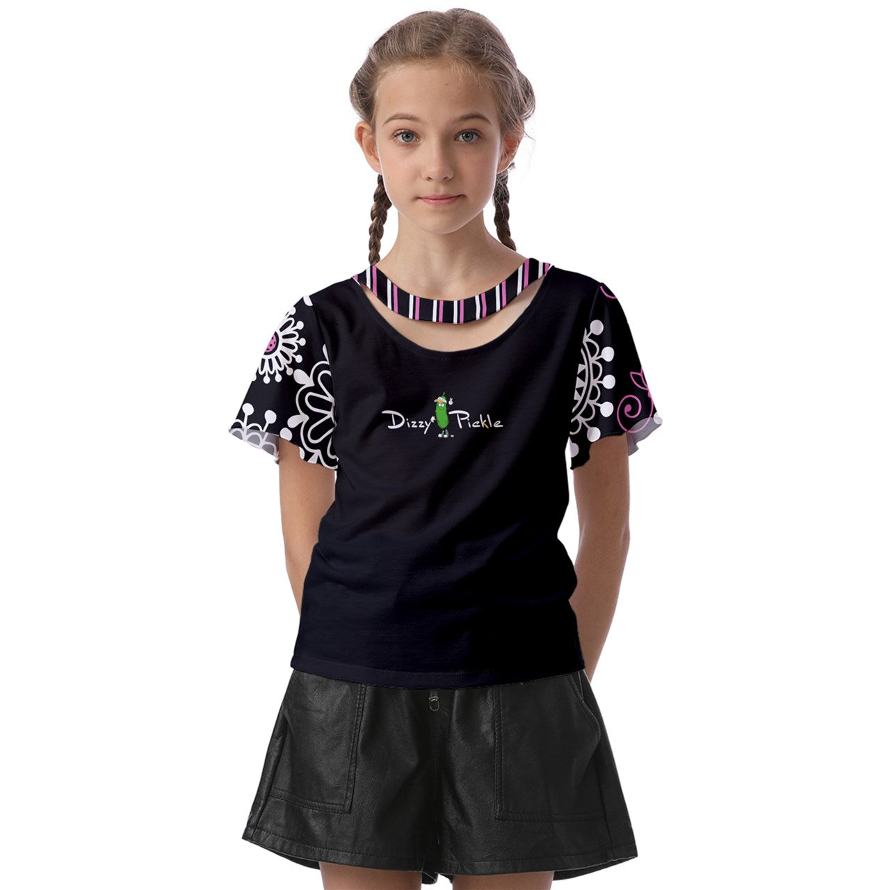 Dizzy Pickle Coming Up Daisies BP Girl's Pickleball Athletic Front-Cut Tee