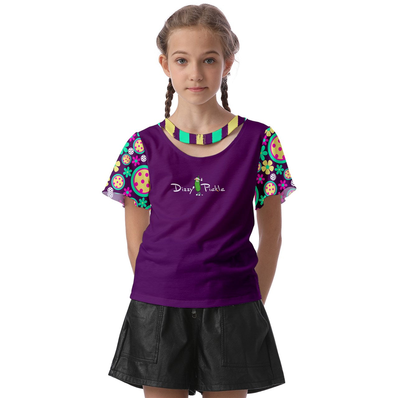 Dizzy Pickle Charlotte Girl's Pickleball Athletic Front-Cut Tee