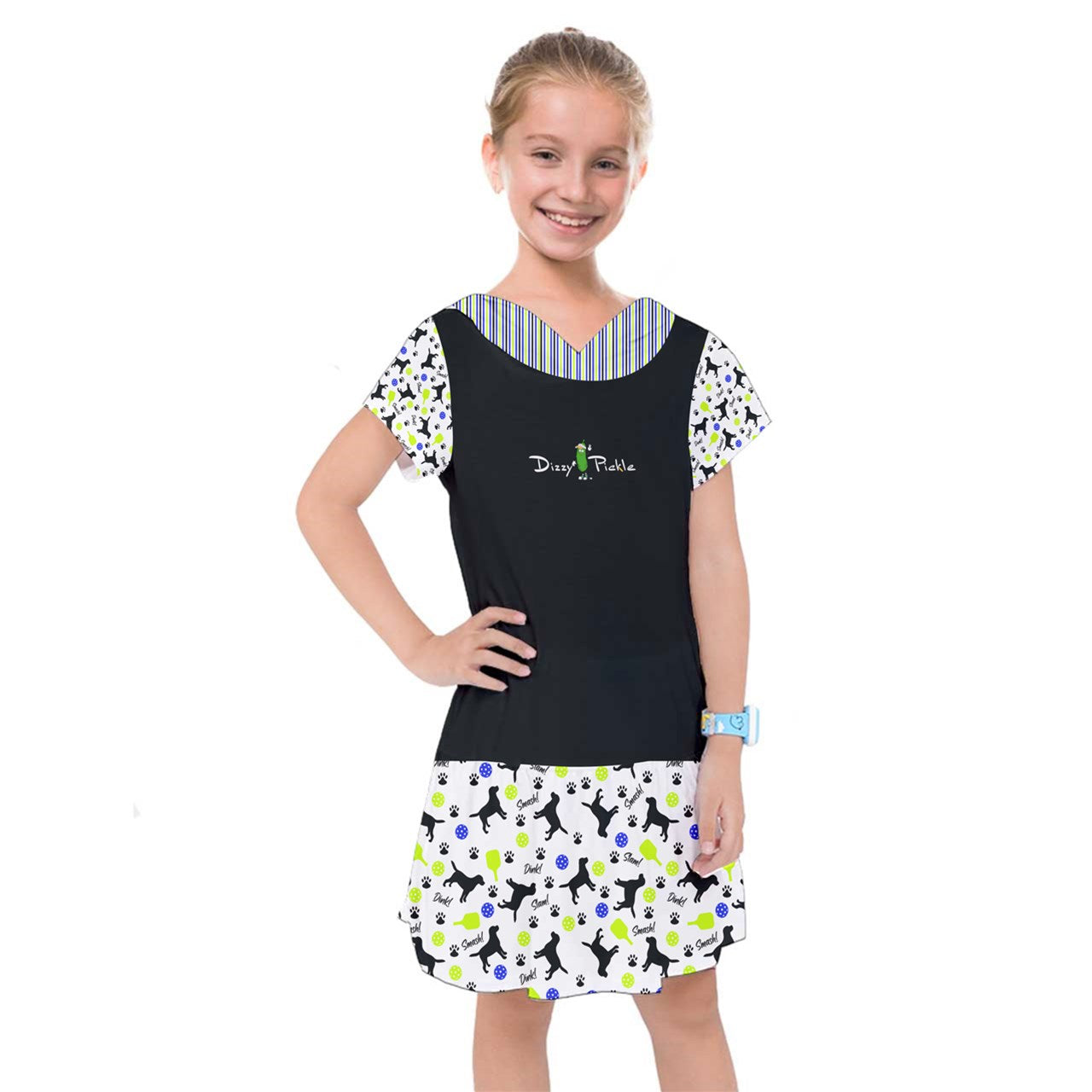 Dizzy Pickle Connie Black Girl's Pickleball Drop Waist Dress