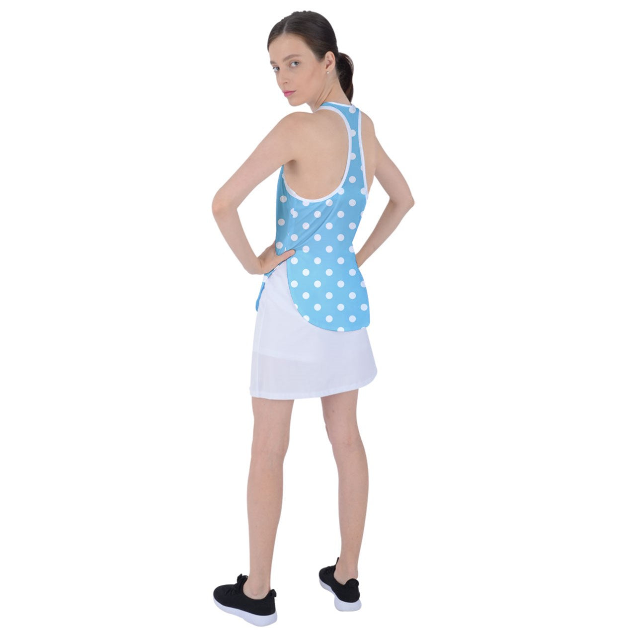 Dizzy Pickle GEO Blue White Polka Dots Women's Pickleball Racer Back Mesh Tank Top